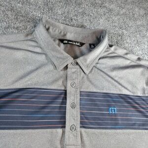 Travis Mathew Polo Shirt Mens XL Gray‎ Striped Short Sleeve Golf Casual